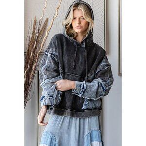 Oli & Washed Mixed Denim Hooded Pullover Top NEW Size XL
